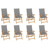 Tuinstoelen 8 st verstelbaar met kussens massief teakhout