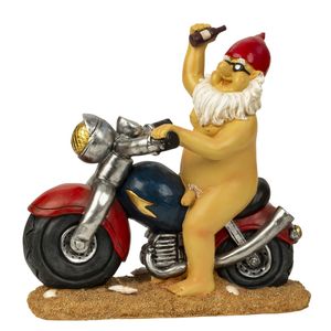 Tuinkabouter beeld Biker met blote reet - Polystone - Motor rijder - 32 x 32 cm