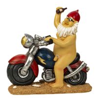 Tuinkabouter beeld Biker met blote reet - Polystone - Motor rijder - 32 x 32 cm - thumbnail