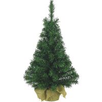 Mini kunst kerstboom in jute zak 75 cm - Kunstkerstboom - thumbnail