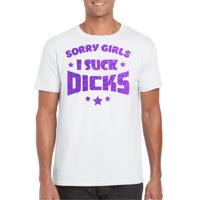 Gay Pride T-shirt voor heren - sorry girls i suck dicks - wit - glitter paars - LHBTI - thumbnail