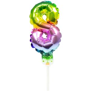 Folieballon Taart Topper Regenboog Cijfer 8 - 13 cm