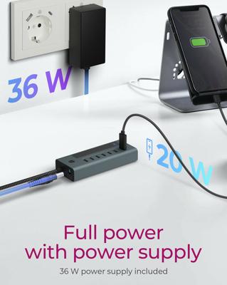 ICY BOX IB-HUB1457-C31 USB 3.2 Gen 1 (3.1 Gen 1) Type-C 10000 Mbit/s Blauw, Grijs