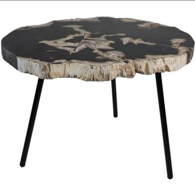 Salontafel rond - ø64x56x46 - Naturel/zwart - Steen/Metaal