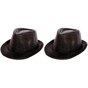 Set van 2 zwarte trilby glitter party hoedjes met pailletten