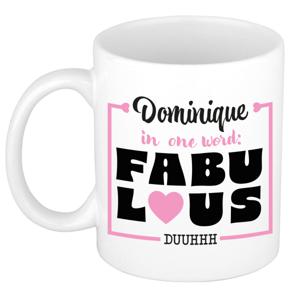 Naam mok Dominique - wit - Fabulous - keramiek - 300 ml - cadeau collega beker