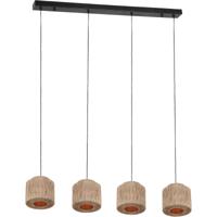 LED Hanglamp met Jute Lampenkappen - 4 Lichts - Rechthoekig Bruin Design