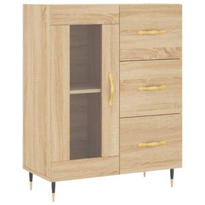 The Living Store Dressoir - Sonoma Eiken - 69.5 x 34 x 90 cm - Glasdeur en 3 laden