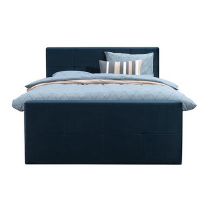 Boxspring met voetbord Liv geblokt - blauw - 160x200 cm - slanke poot - Leen Bakker