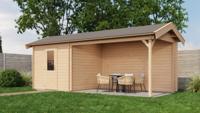 Lugarde Select Blokhut met overkapping Oldenzaal 250x250cm + 400cm - Onbehandeld- Zadeldak- - Lugarde Select