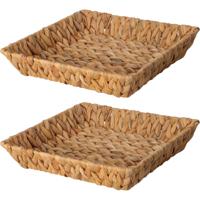 Broodmand - 2x - gevlochten riet - naturel - 29 x 29 x 6 cm