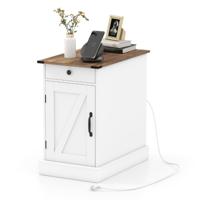 Bijzettafel Dressoir Met Oplaadstation Nachtkastje Met Neerklapbaar Tafelblad-Wit