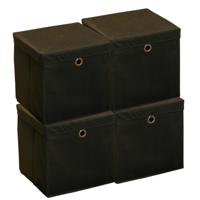 HI Opbergmand - 4x - zwart - 30 x 30 cm - kunststof - met deksel