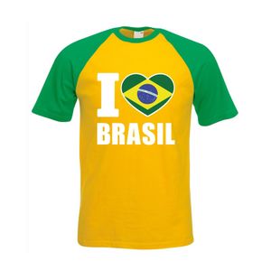 Geel/ groen I love Brazilie fan baseball shirt heren