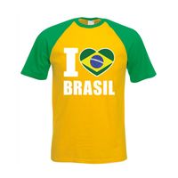 Geel/ groen I love Brazilie fan baseball shirt heren