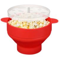 Popcorn maker - rood - kunststof - met deksel - magnetronbak - inklapbaar