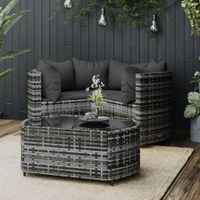 4-delige Loungeset met kussens poly rattan grijs - thumbnail