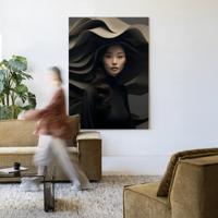 Urban Cotton Wandkleed 'Dark Flow' 145 x 190cm in Frame - black