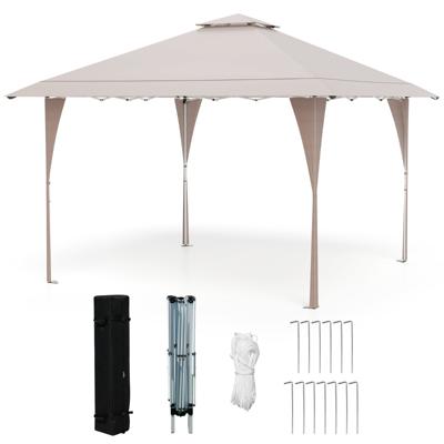4 x 4 m Pop Up Paviljoen met Dubbel Dak & Metalen Frame In Hoogte Verstelbaar Tuinpaviljoen