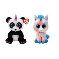 Ty - Knuffel - Beanie Buddy - Paris Panda & Blitz Unicorn