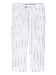 Brunello Cucinelli Kids pantalon en coton à fines rayures - Blanc