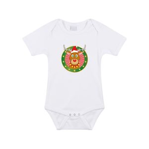 Kerst rompertje met Rendier Rudolf print wit baby