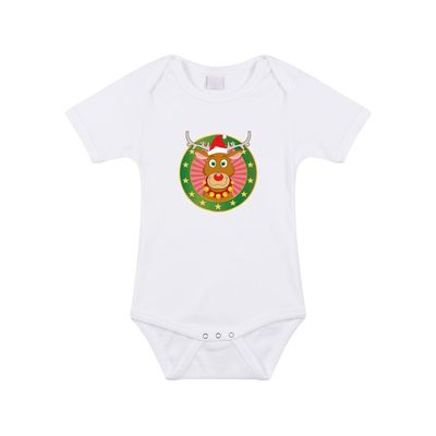 Kerst rompertje met Rendier Rudolf print wit baby