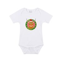 Kerst rompertje met Rendier Rudolf print wit baby - thumbnail