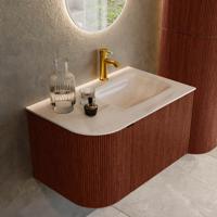 Badmeubel Mondiaz Kurve-Dlux | 75 cm | Meubelkleur Ruby | Wastafelkleur Meli | Solid surface | Wasbak rechter zijde spoelbak | 1 kraangat