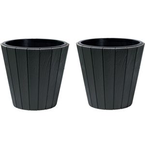 Set van 3 stuks grijze bloempotten/plantenpotten hout-look rond 40 cm