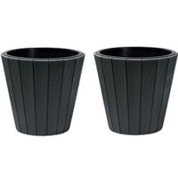 Set van 3 stuks grijze bloempotten/plantenpotten hout-look rond 40 cm