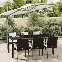 7-delige Tuinset met kussens poly rattan zwart