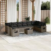 11-delige Loungeset met kussens poly rattan grijs