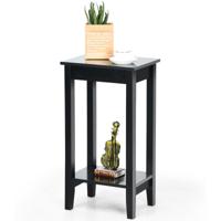 Bijzettafel Veelzijdige 2-Laags Hoge Bijzettafel met 4 Massief Houten Poten Zwart 40 x 30 x 73,5 cm