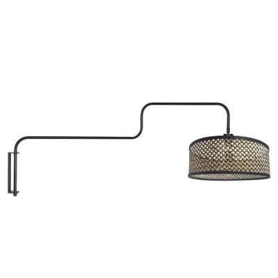 Steinhauer WandlampBloeba zwart met bamboe kap - 4181ZW