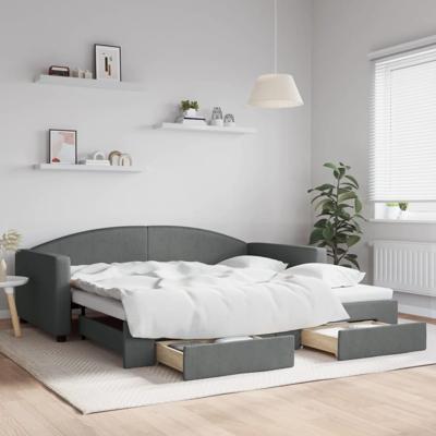 Slaapbank onderschuifbed en lades 100x200 cm stof donkergrijs