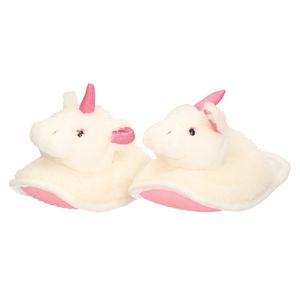 Warme dieren slofjes/pantoffeltjes eenhoorn wit/roze voor jongens/meisjes/kinderen 32-35  -