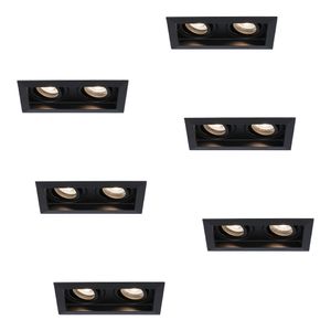 HOFTRONIC™ Set van 6 Durham Inbouwspots Dubbel Zwart - GU10 5 Watt 400 lumen - 4000K Neutraal wit - Kantelbaar - IP20 - Rechthoek