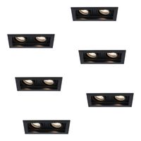 HOFTRONIC™ Set van 6 Durham Inbouwspots Dubbel Zwart - GU10 5 Watt 400 lumen - 4000K Neutraal wit - Kantelbaar - IP20 - Rechthoek