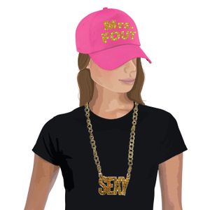 Mrs. FOUT baseballcap roze/goud dames en een gouden sexy ketting