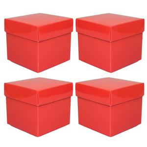 Luxe cadeaudoosje met deksel - 4x - rood metallic - 10 x 10 x 10 cm - vierkant