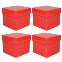 Luxe cadeaudoosje met deksel - 4x - rood metallic - 10 x 10 x 10 cm - vierkant