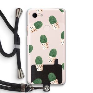 Cactusprint roze: Pixel 3 XL Transparant Hoesje met koord