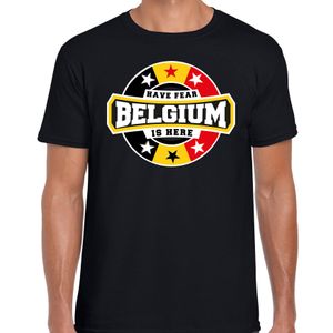 Have fear Belgium is here t-shirt voor Belgie supporters zwart voor heren 2XL  -