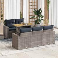 6-delige Loungeset met kussens poly rattan grijs