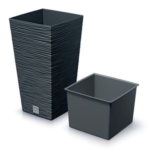 Plantenpot/bloempot Furu Stripes - voor buiten - kunststof - antraciet - vierkant - D20 x H38 cm