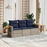 3-delige Loungeset met kussens poly rattan grijs
