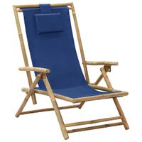 Relaxstoel verstelbaar bamboe en stof marineblauw - thumbnail