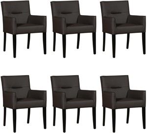 Set van 6 Donkerbruine leren landelijke eetkamerstoelen Look - Toledo Leer Caffe (donkerbruin leer)