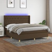 Boxspring met matras en LED stof donkerbruin 180x200 cm